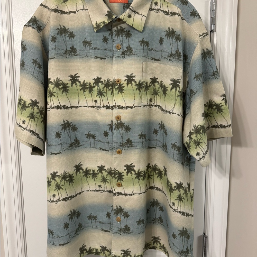 Tommy Bahama Men's Palm Tree Print Shirt - Blue and Green